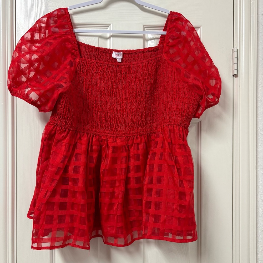 NWOT Jess Lea Red Peplum Smocked Blouse